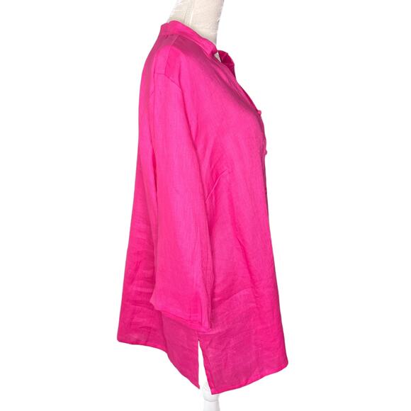 Deane & White Linen Button Down Shirt Top 2X Fuchsia New - Picture 5 of 10